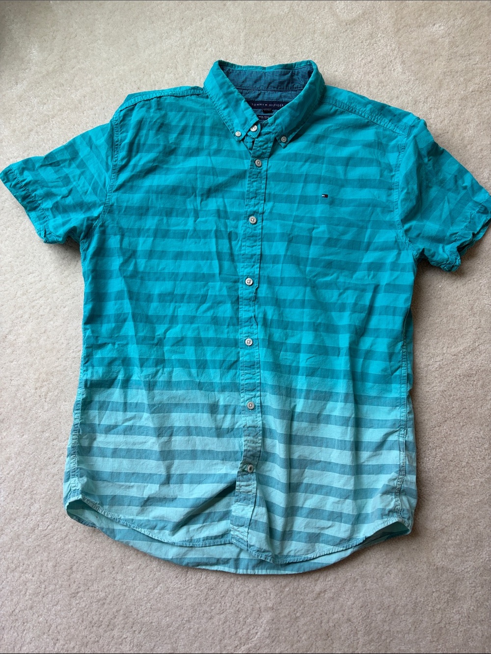 Men’s Tommy Hilfiger Teal to Light Teal Ombre Short-Sleeve Button-Down Shirt